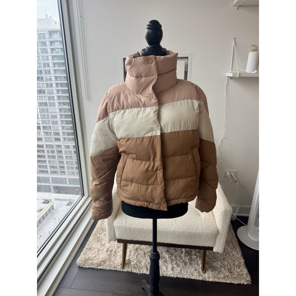 Abercrombie & Fitch Pink & Tan Colorblock Mini Puffer Jacket Size Medium